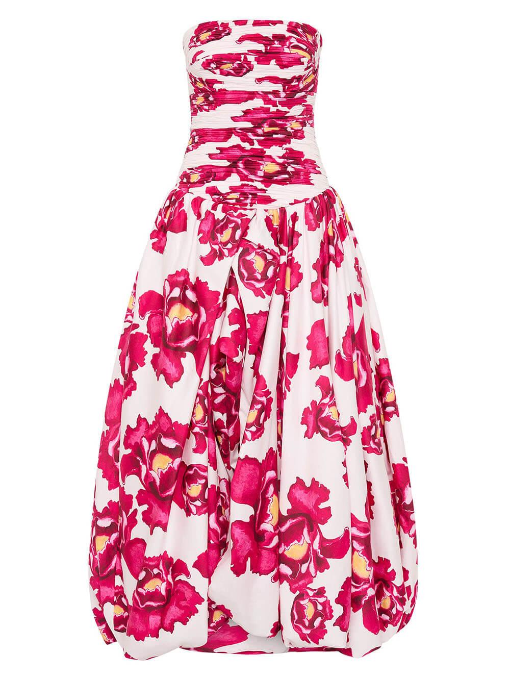 Elegance Perfect Moment Floral Off Shoulder Ruched Bodice Drape Bubble Hem Maxi Dress
