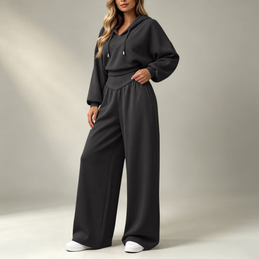 Cropped Hoodie & Wide‐Leg Pants Two‐Piece Loungewear Set