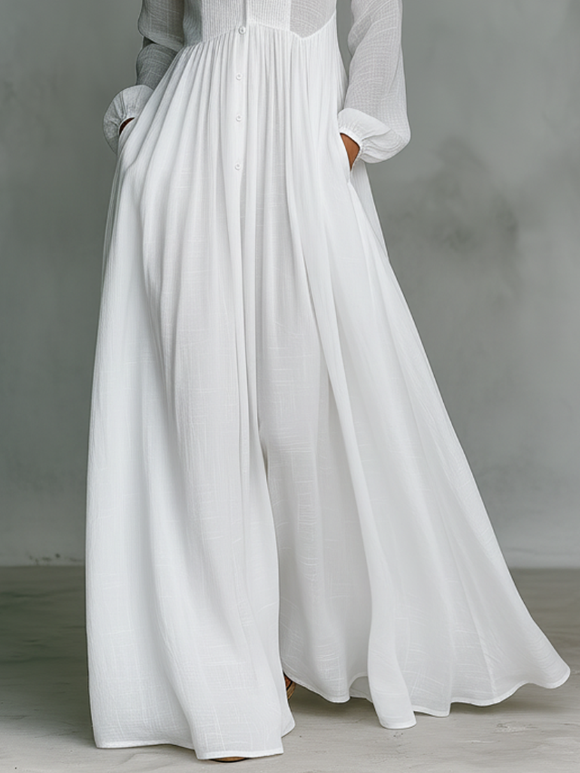 Patchwork Maxi Dress with Stand Collar and Long Sleeves