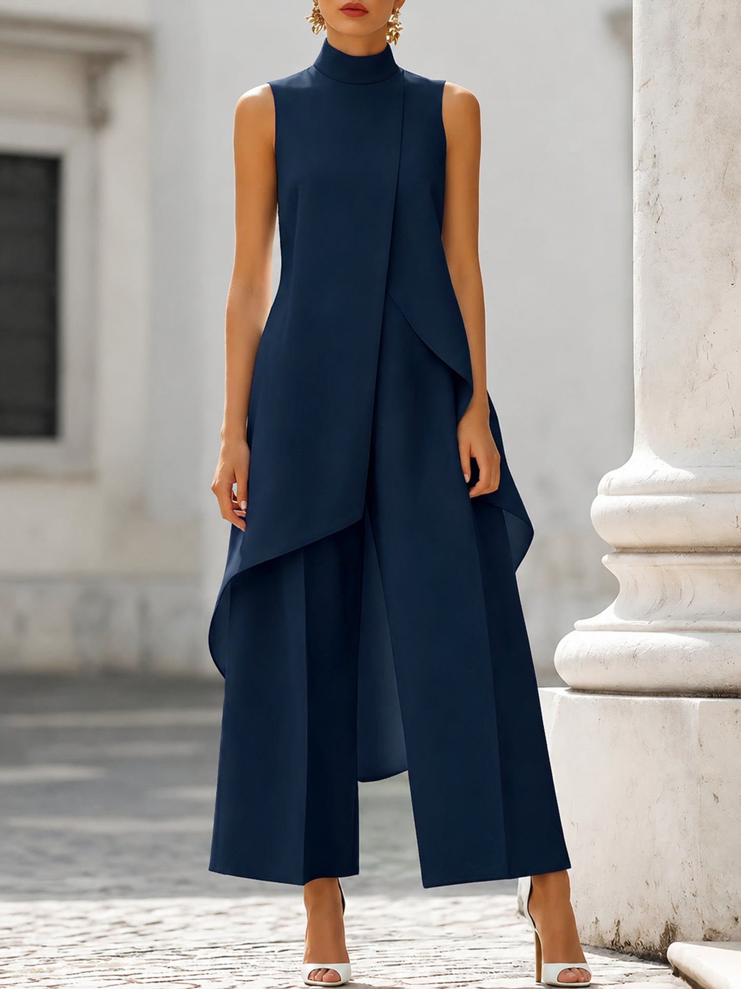 Asymmetric Layered Sleeveless Top & Wide-Leg Pants Set