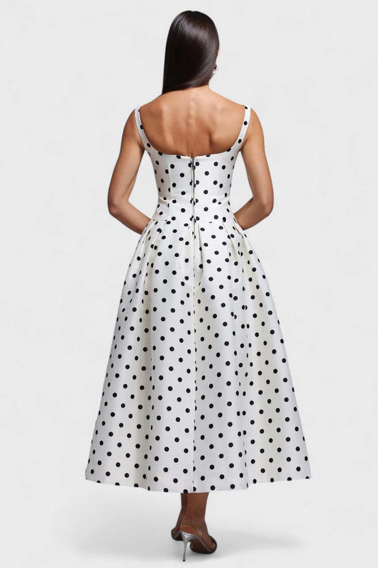 Polka Dot Square Neck A-Line Midi Dress