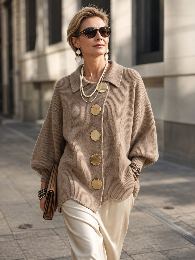 Casual Collared Button Knit Cardigan