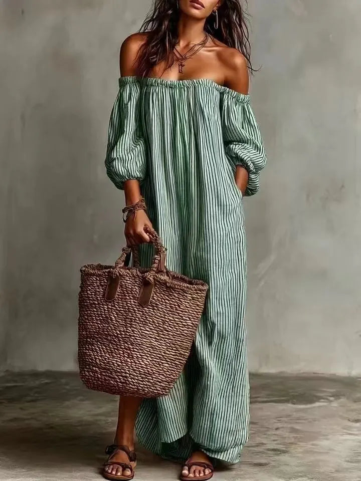 Casual Linen Blend Off‑The‑Shoulder Jumpsuit