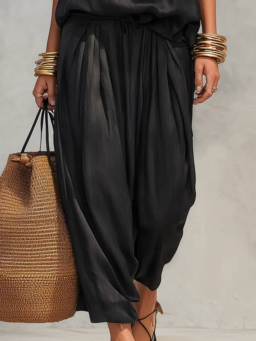 Effortless 2-Piece Set with Cowl Neck Sleeveless Top and Harem Pants