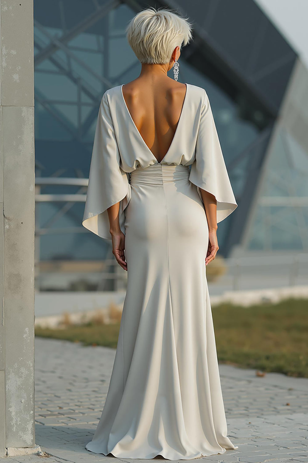 Batwing Sleeve Ruched Mermaid Maxi Dress