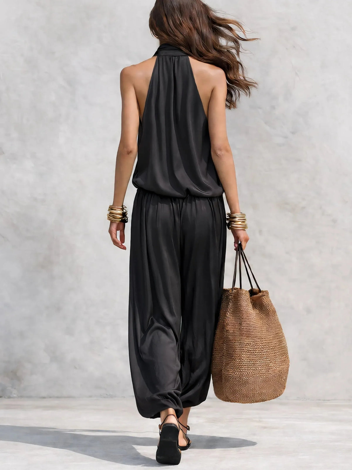 Effortless 2-Piece Set with Cowl Neck Sleeveless Top and Harem Pants
