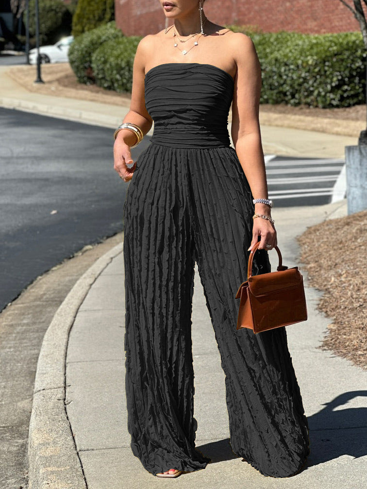 ⏳LAST DAY SALE 50% OFF💕Strapless Crinkle Wide-Leg Jumpsuit