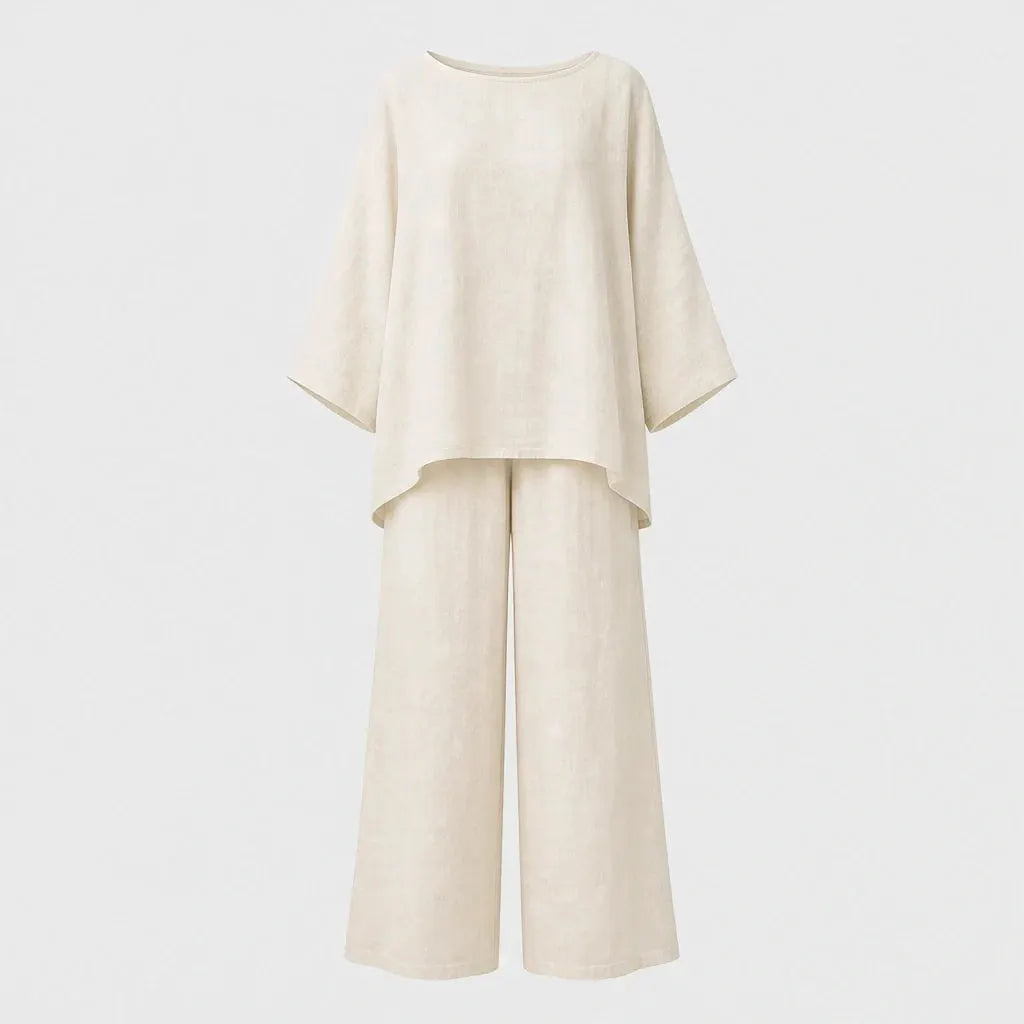 Loose-Fit Long Sleeve Top & Wide-Leg Trousers Two-Piece Set + 50% OFF