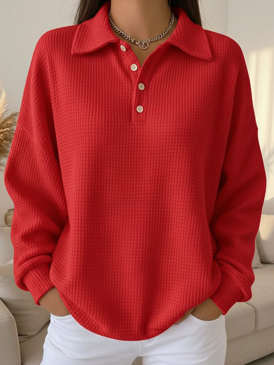 Classic Waffle Long Sleeve Polo Top