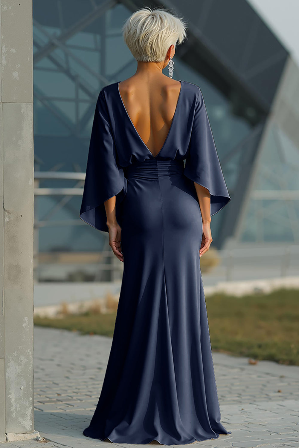 Batwing Sleeve Ruched Mermaid Maxi Dress