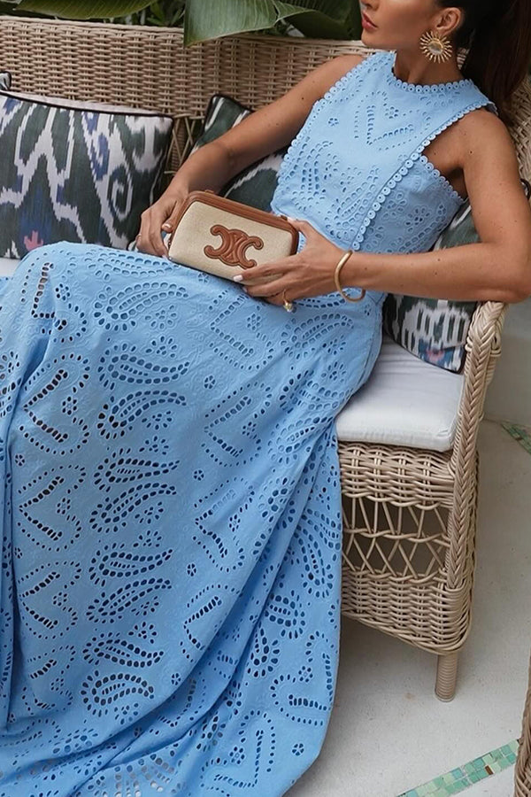 Eyelet Cutout Crop Top & Wide Leg Pants 2 Piece Set