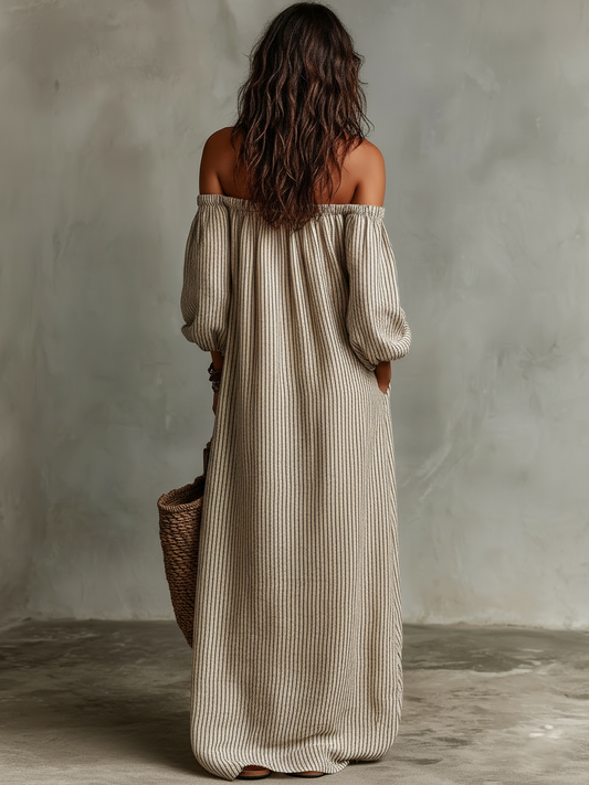 Casual Linen Blend Off‑The‑Shoulder Jumpsuit
