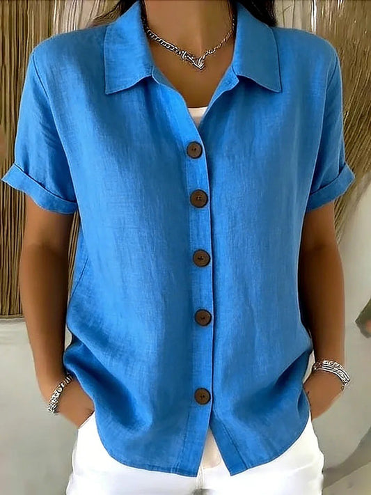 Breathable Short Sleeve Button Blouse