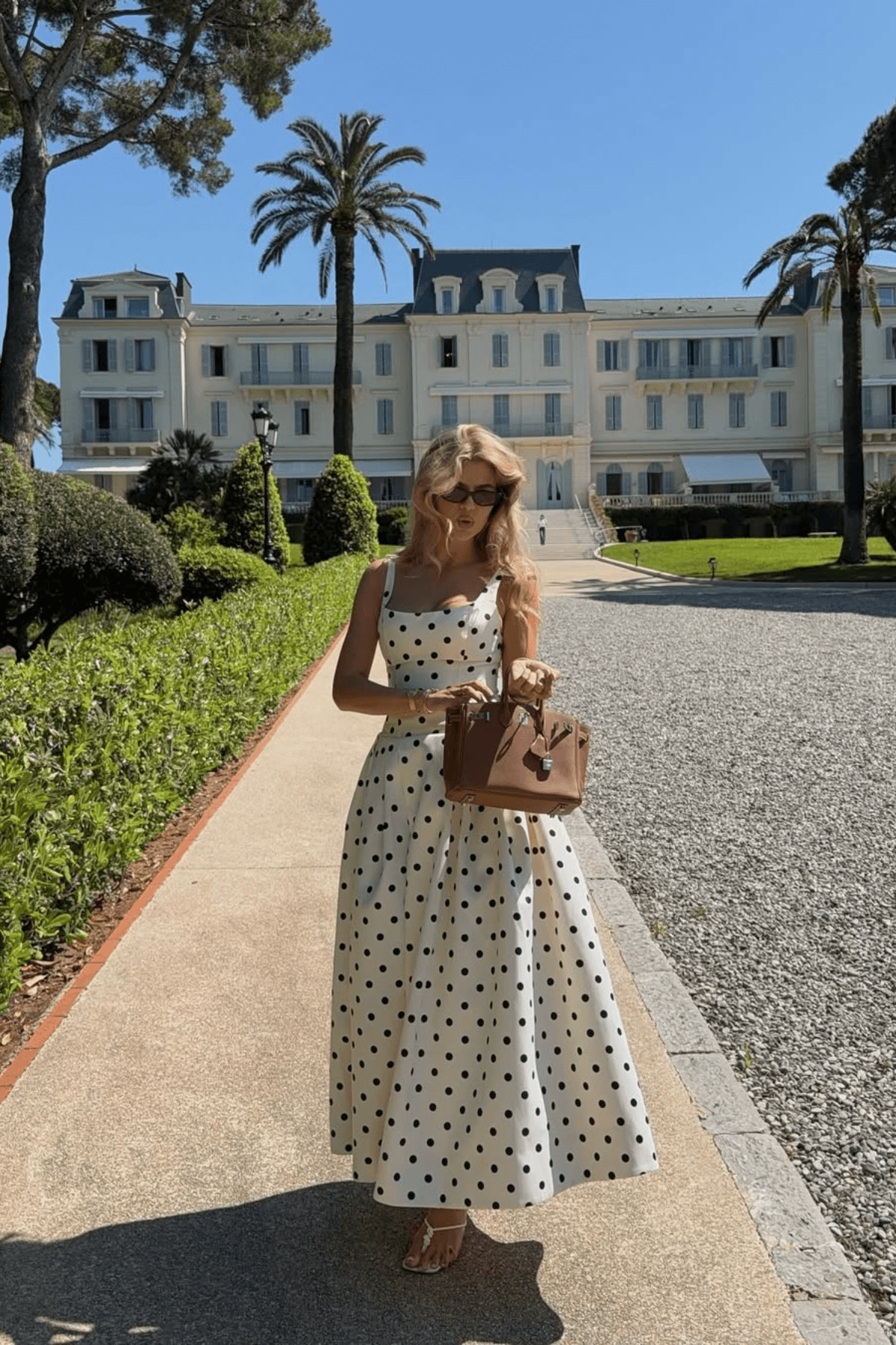 Polka Dot Square Neck A-Line Midi Dress