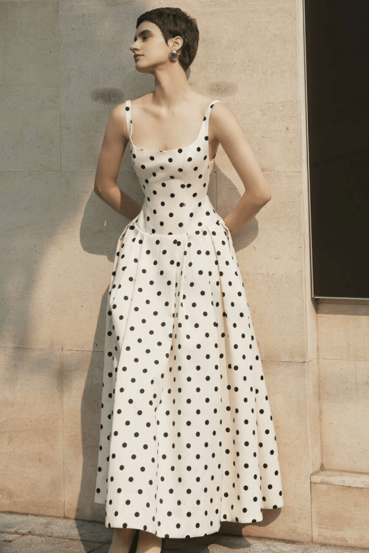 Polka Dot Square Neck A-Line Midi Dress