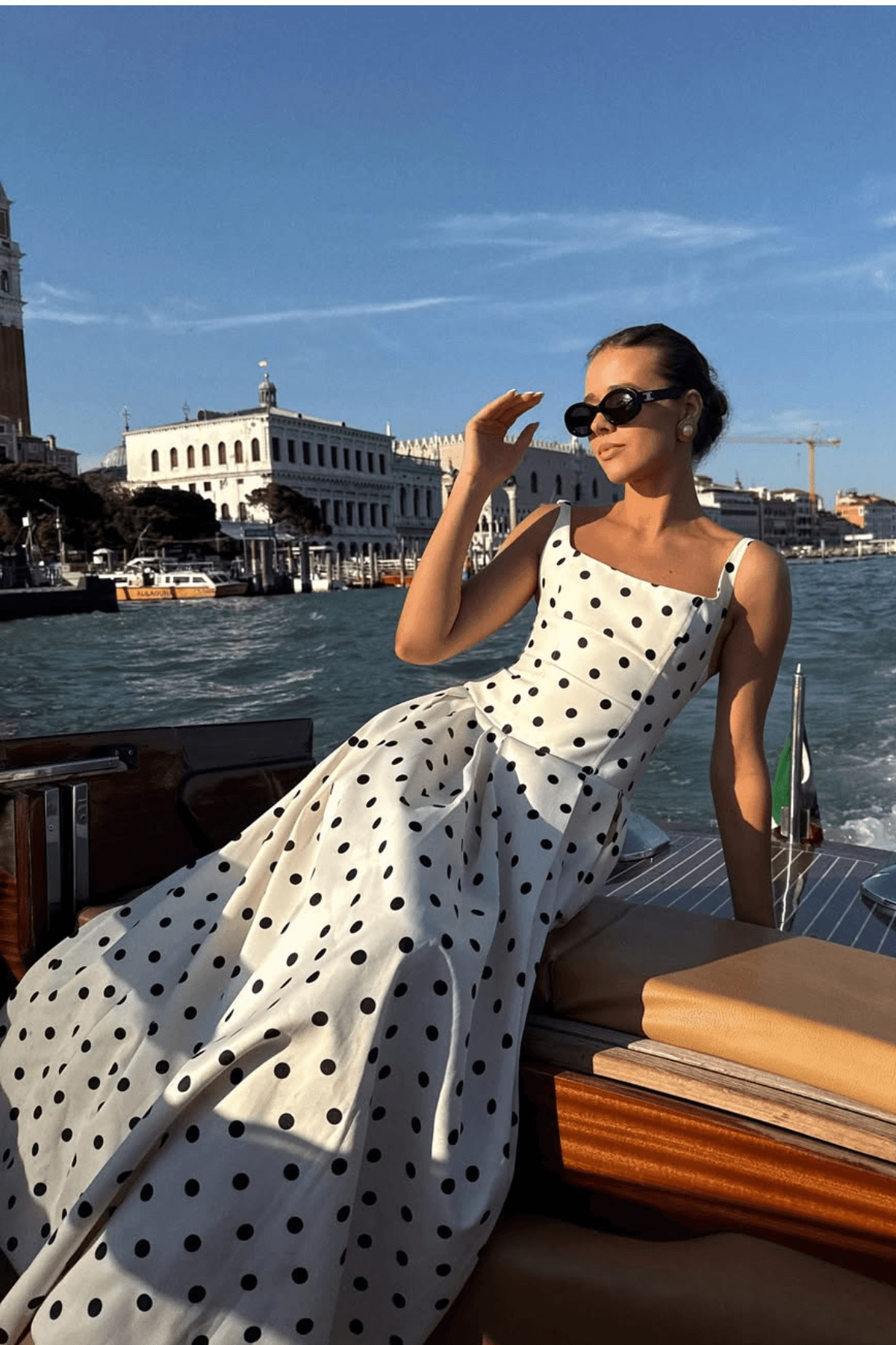 Polka Dot Square Neck A-Line Midi Dress
