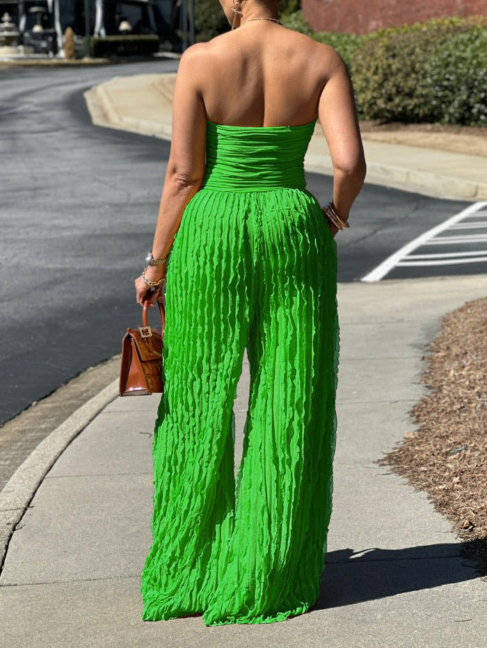 ⏳LAST DAY SALE 50% OFF💕Strapless Crinkle Wide-Leg Jumpsuit