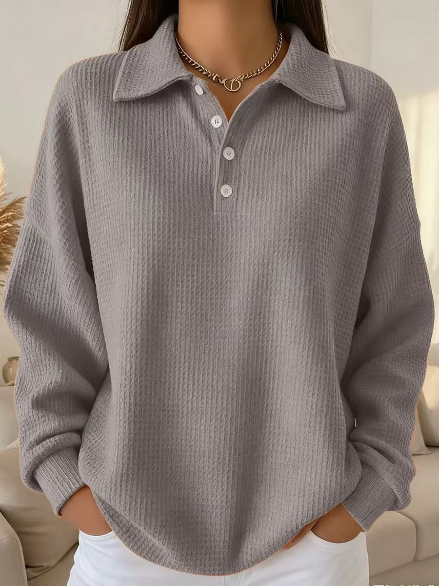 Classic Waffle Long Sleeve Polo Top