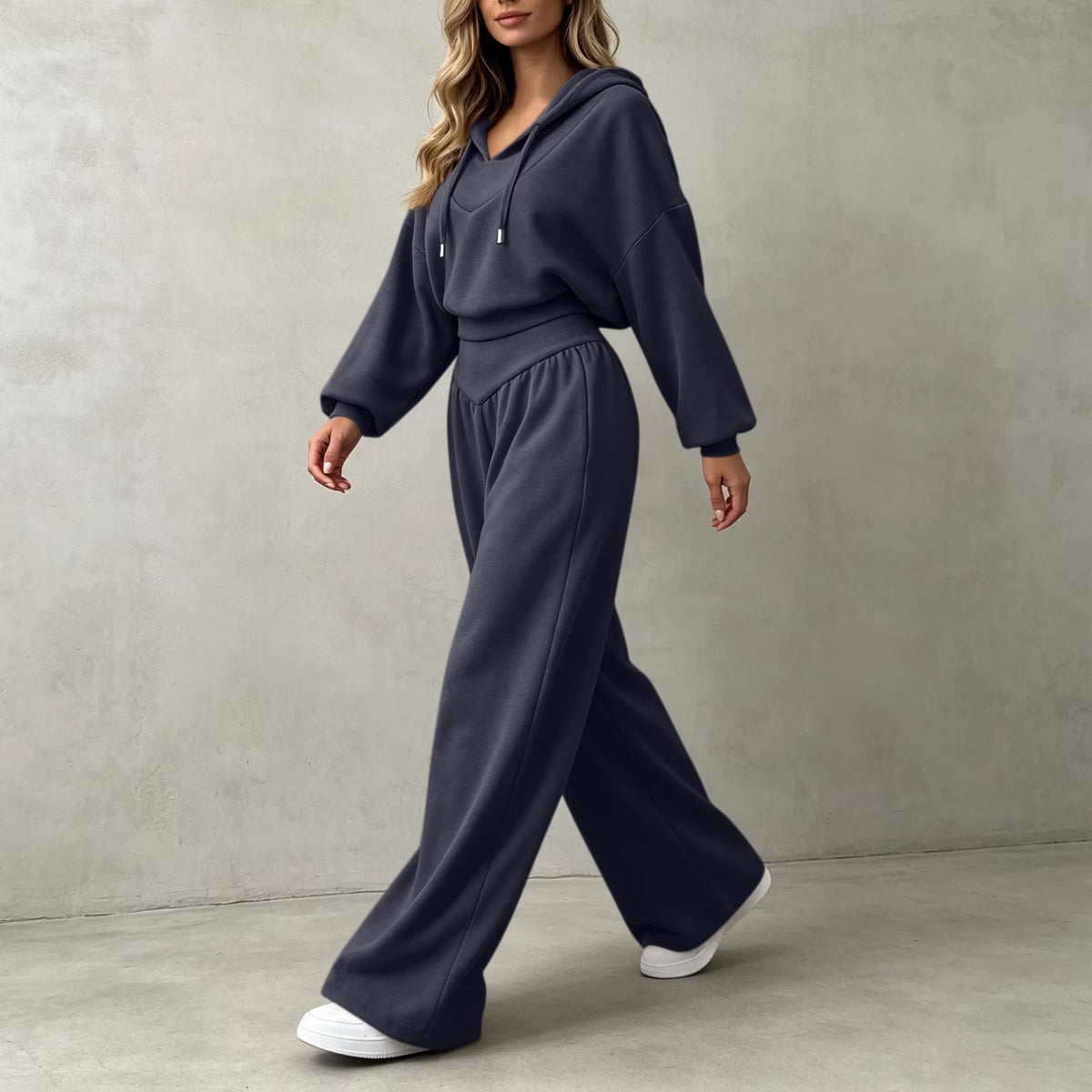 Cropped Hoodie & Wide‐Leg Pants Two‐Piece Loungewear Set