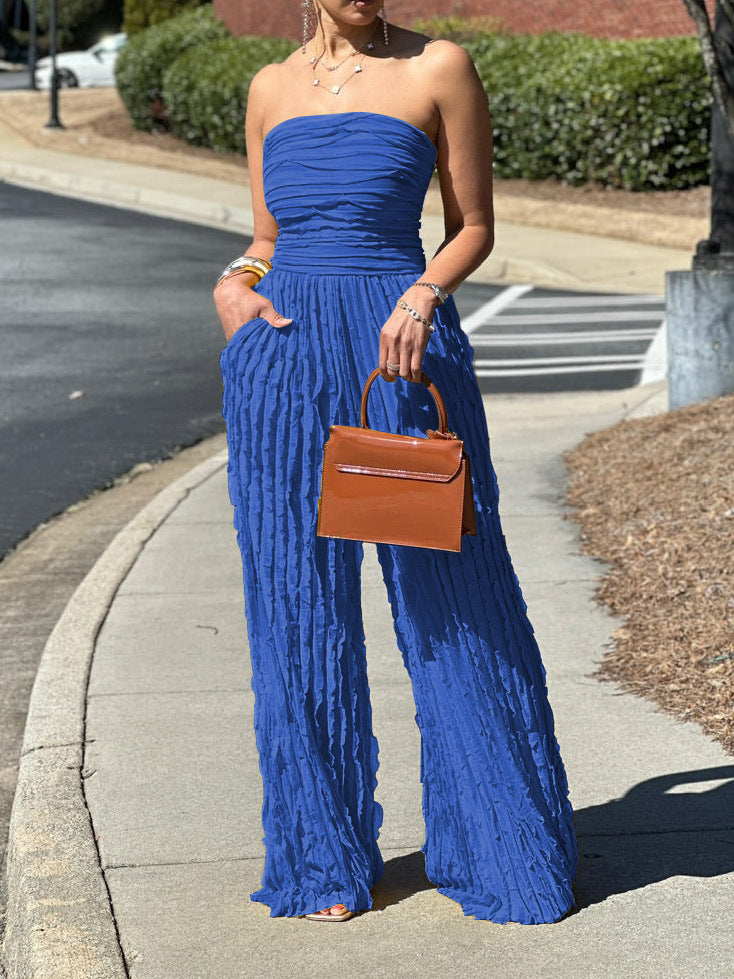⏳LAST DAY SALE 50% OFF💕Strapless Crinkle Wide-Leg Jumpsuit