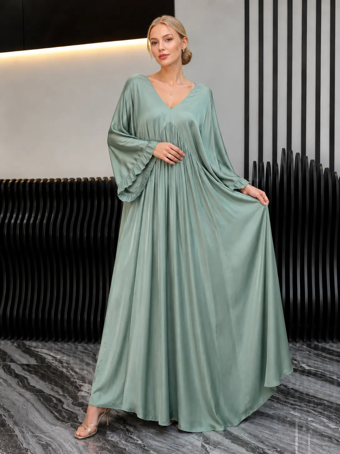 Women's V-neck Satin Comfortable Casual Dress