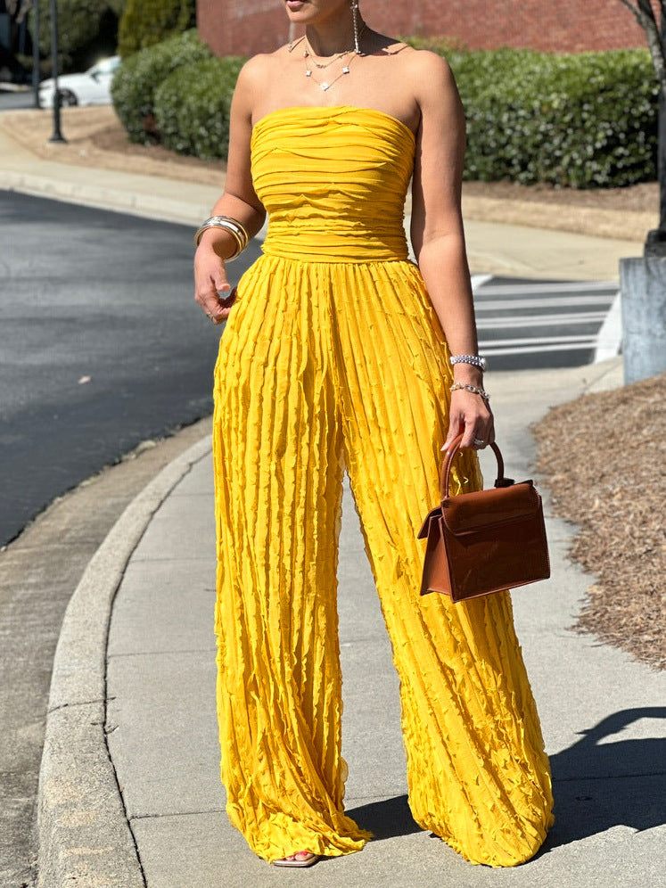 ⏳LAST DAY SALE 50% OFF💕Strapless Crinkle Wide-Leg Jumpsuit