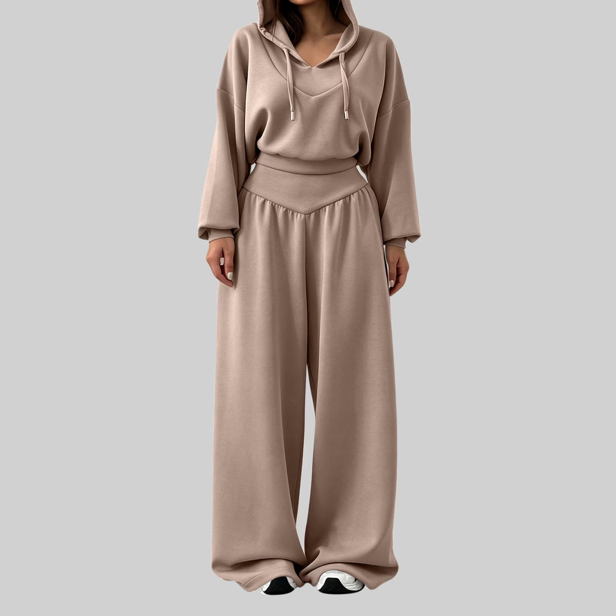 Cropped Hoodie & Wide‐Leg Pants Two‐Piece Loungewear Set