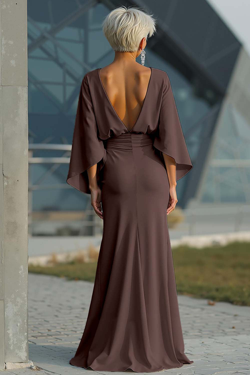Batwing Sleeve Ruched Mermaid Maxi Dress