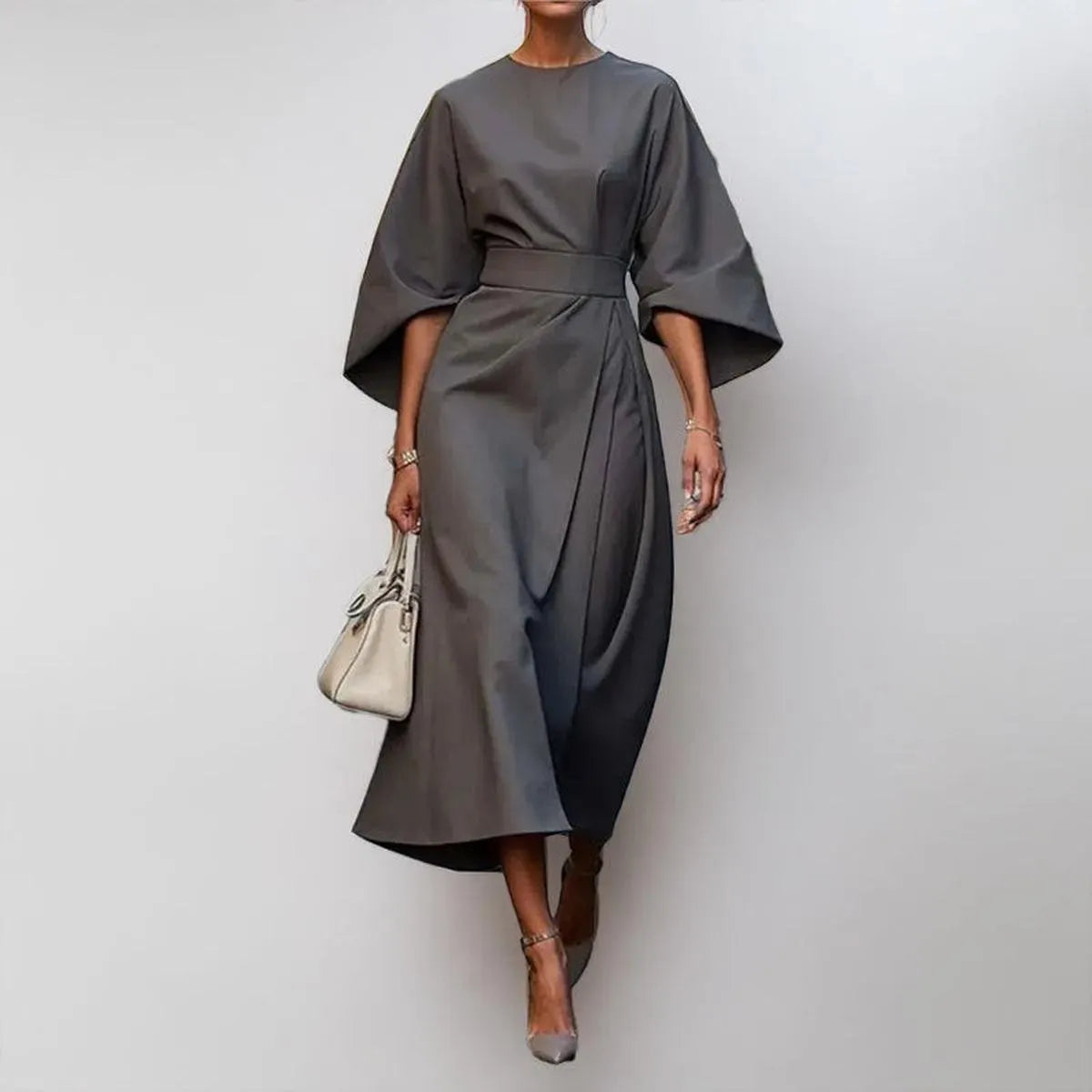 Elegant Long Dress with Batwing Sleeves
