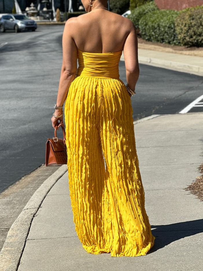 ⏳LAST DAY SALE 50% OFF💕Strapless Crinkle Wide-Leg Jumpsuit