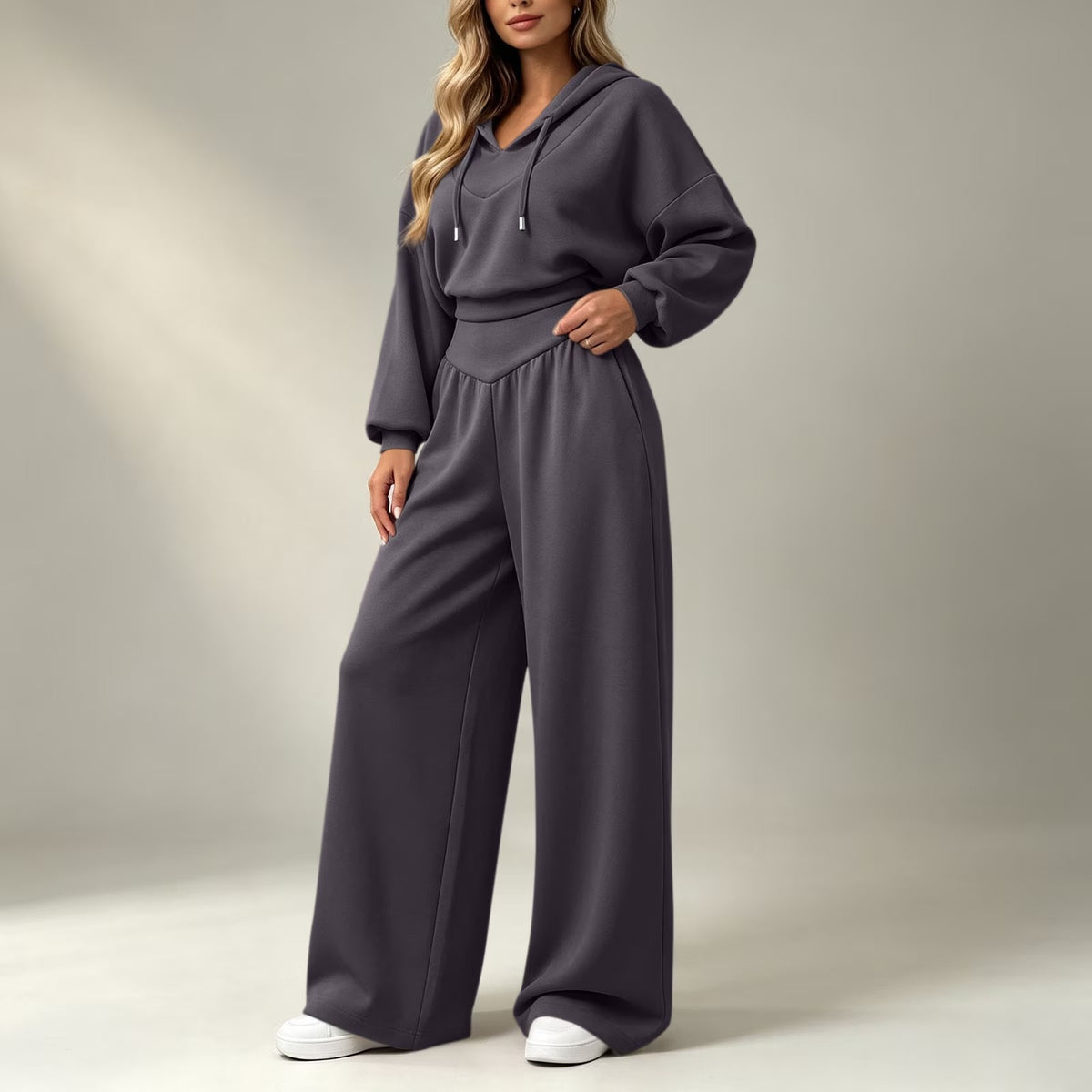Cropped Hoodie & Wide‐Leg Pants Two‐Piece Loungewear Set