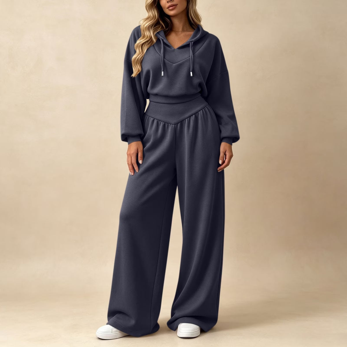 Cropped Hoodie & Wide‐Leg Pants Two‐Piece Loungewear Set