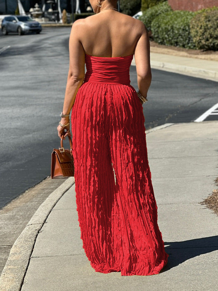 ⏳LAST DAY SALE 50% OFF💕Strapless Crinkle Wide-Leg Jumpsuit