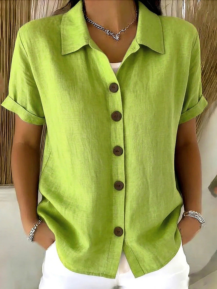 Breathable Short Sleeve Button Blouse
