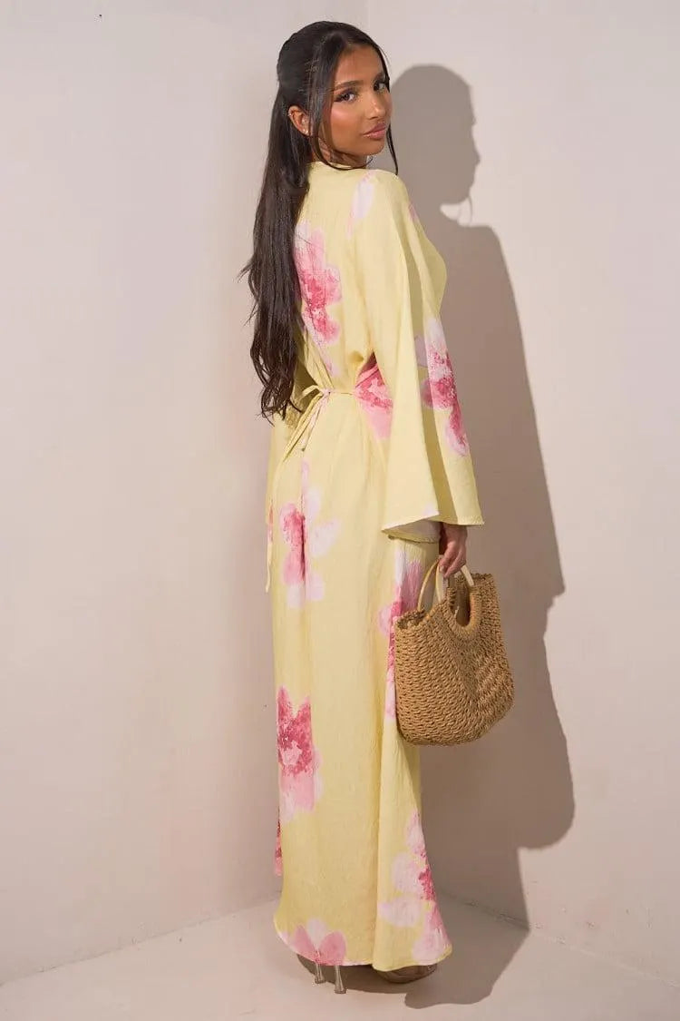 Floral Bell Sleeve Maxi Dress for Resort Wear, Beach Vacation & Casual Daily Outfits