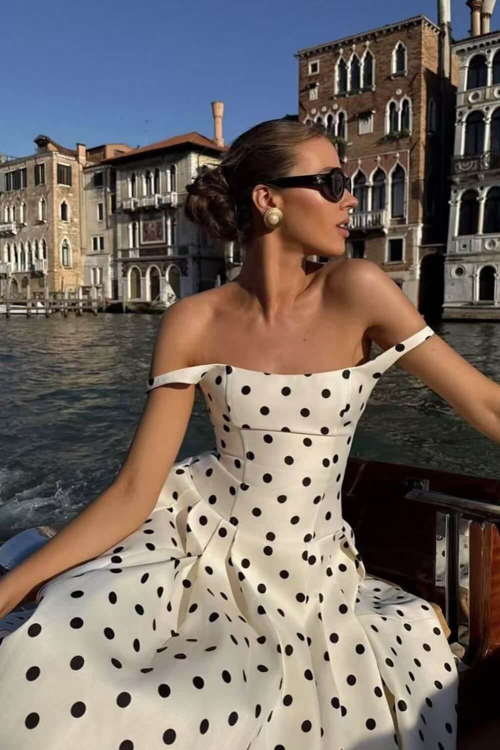 Polka Dot Square Neck A-Line Midi Dress