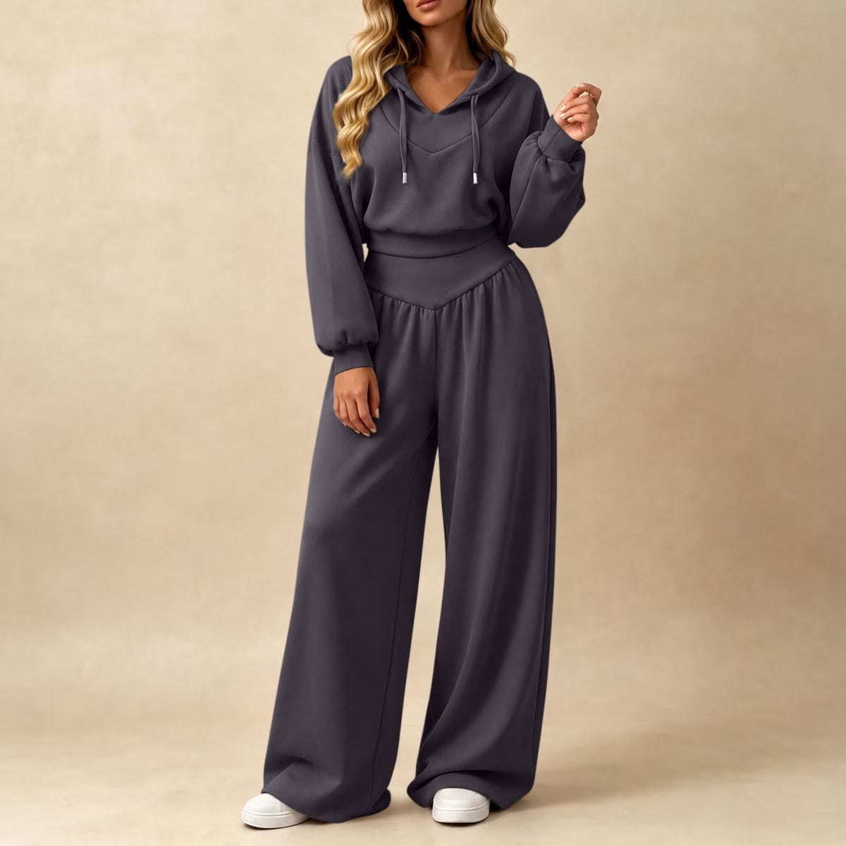 Cropped Hoodie & Wide‐Leg Pants Two‐Piece Loungewear Set