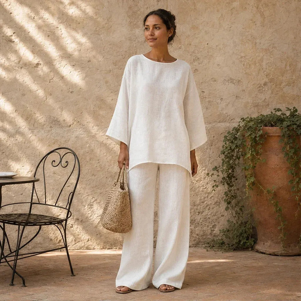Loose-Fit Long Sleeve Top & Wide-Leg Trousers Two-Piece Set + 50% OFF