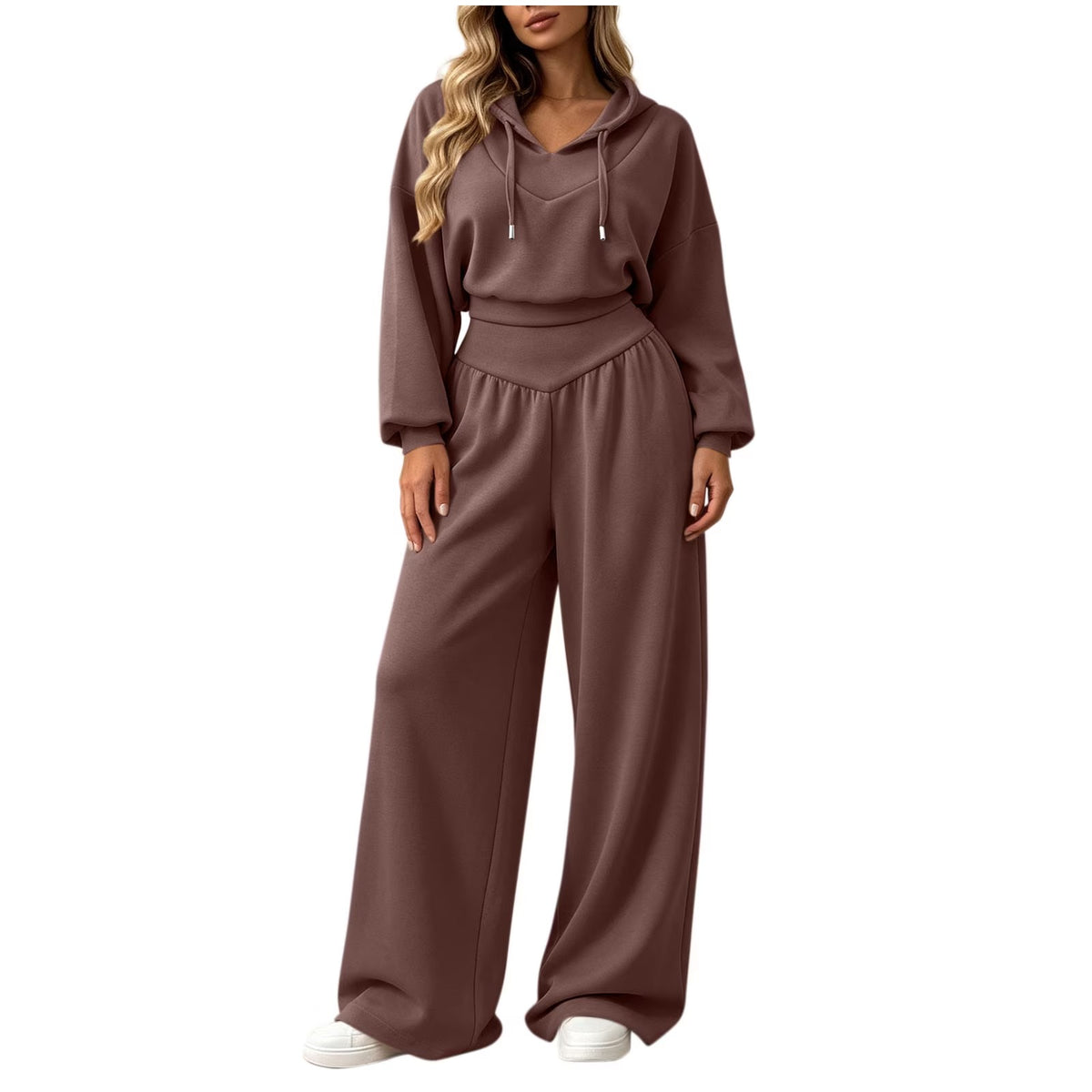 Cropped Hoodie & Wide‐Leg Pants Two‐Piece Loungewear Set