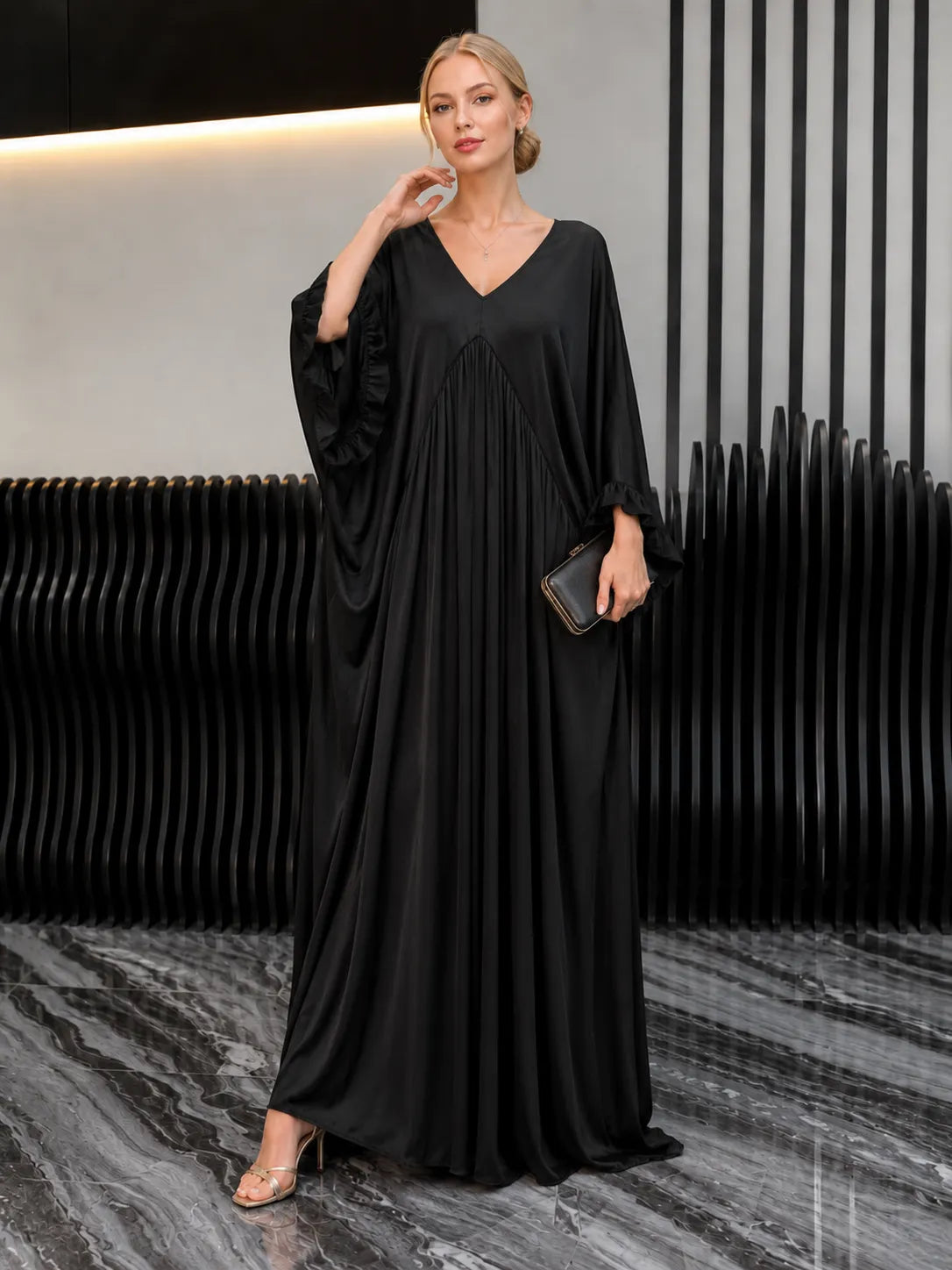 Women's V-neck Satin Comfortable Casual Dress