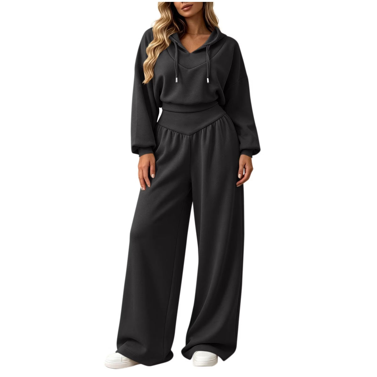 Cropped Hoodie & Wide‐Leg Pants Two‐Piece Loungewear Set