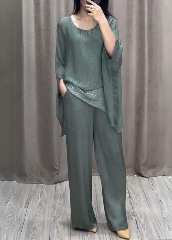 Loose O Neck Solid Tops And Pants Cotton Two Pieces Set Batwing Sleeve