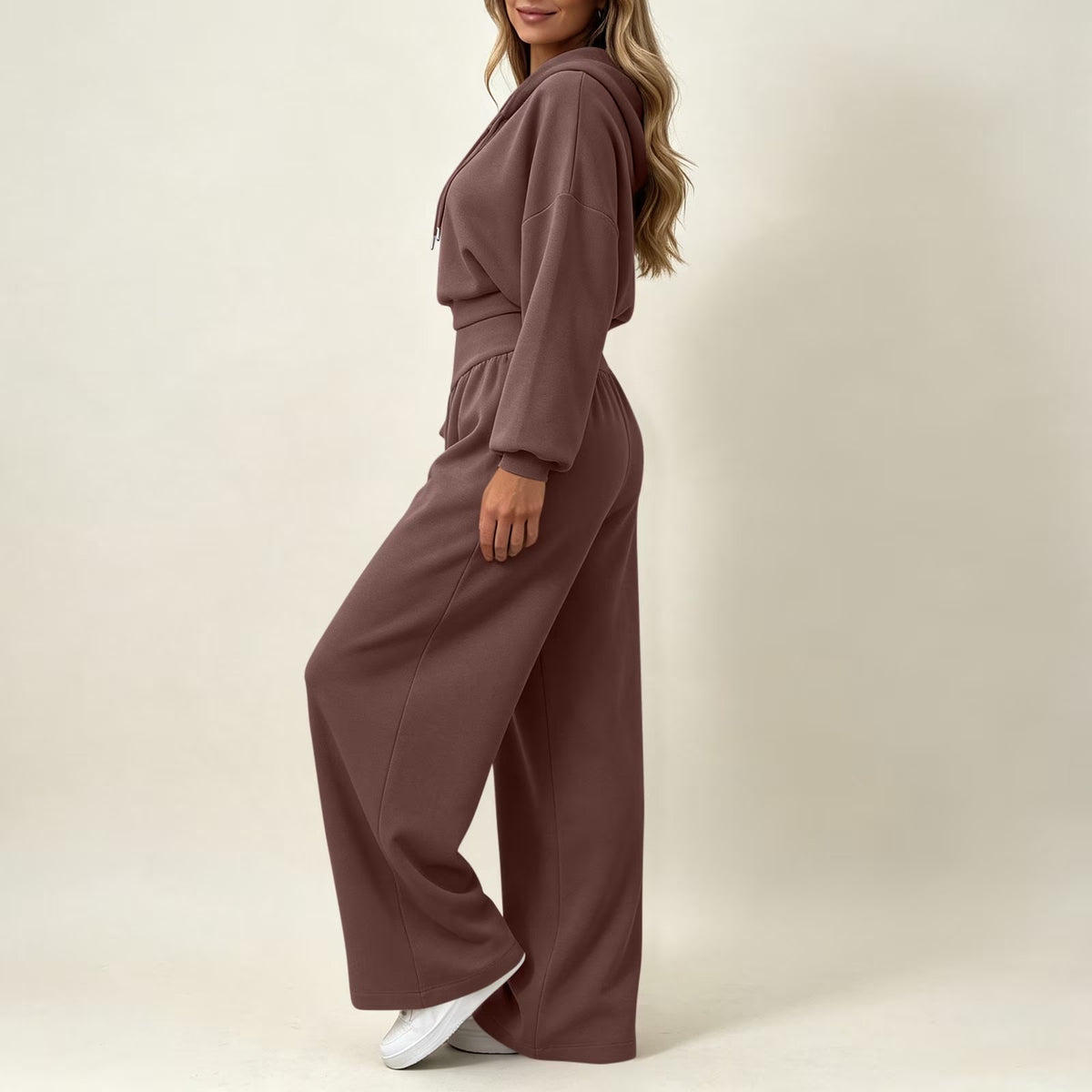 Cropped Hoodie & Wide‐Leg Pants Two‐Piece Loungewear Set