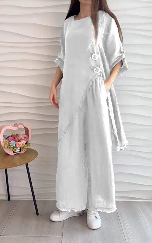 Stunning Cotton and Linen Round Neck Two-piece Suit