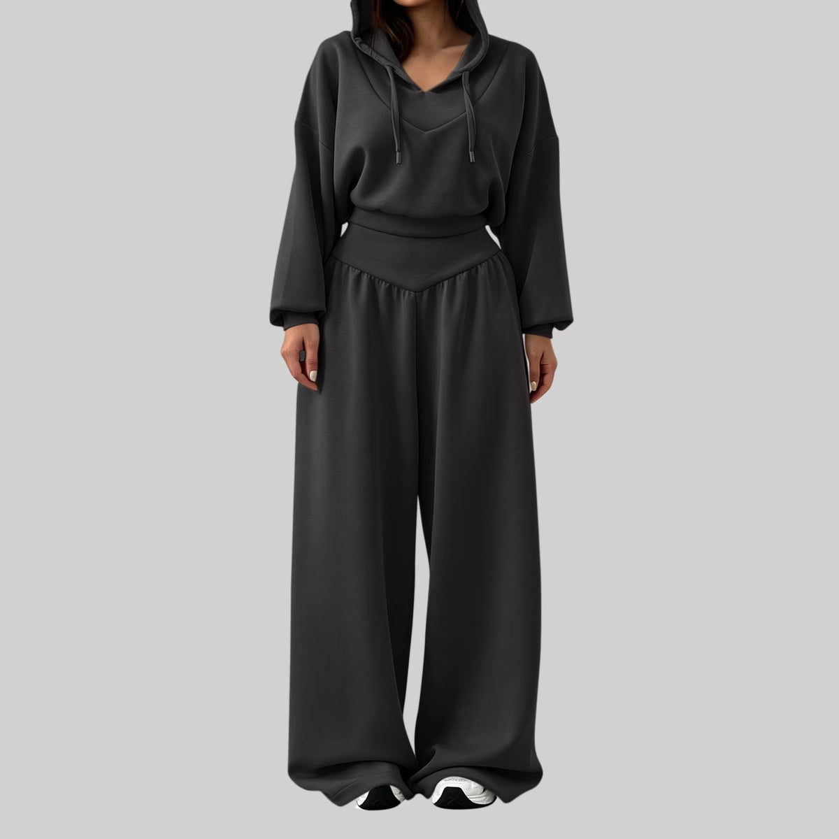 Cropped Hoodie & Wide‐Leg Pants Two‐Piece Loungewear Set