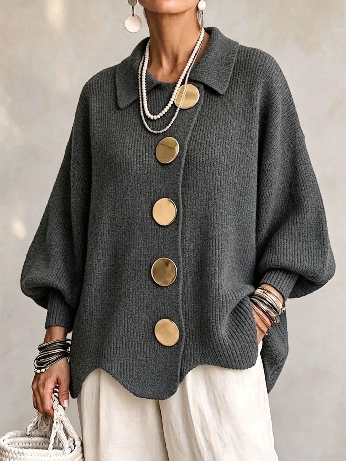 Casual Collared Button Knit Cardigan