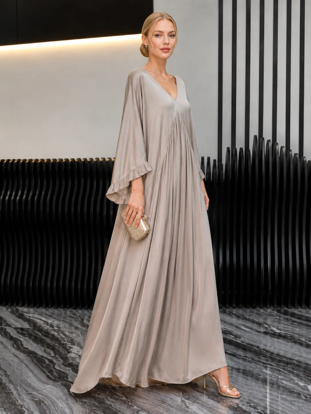 Women's V-neck Satin Comfortable Casual Dress