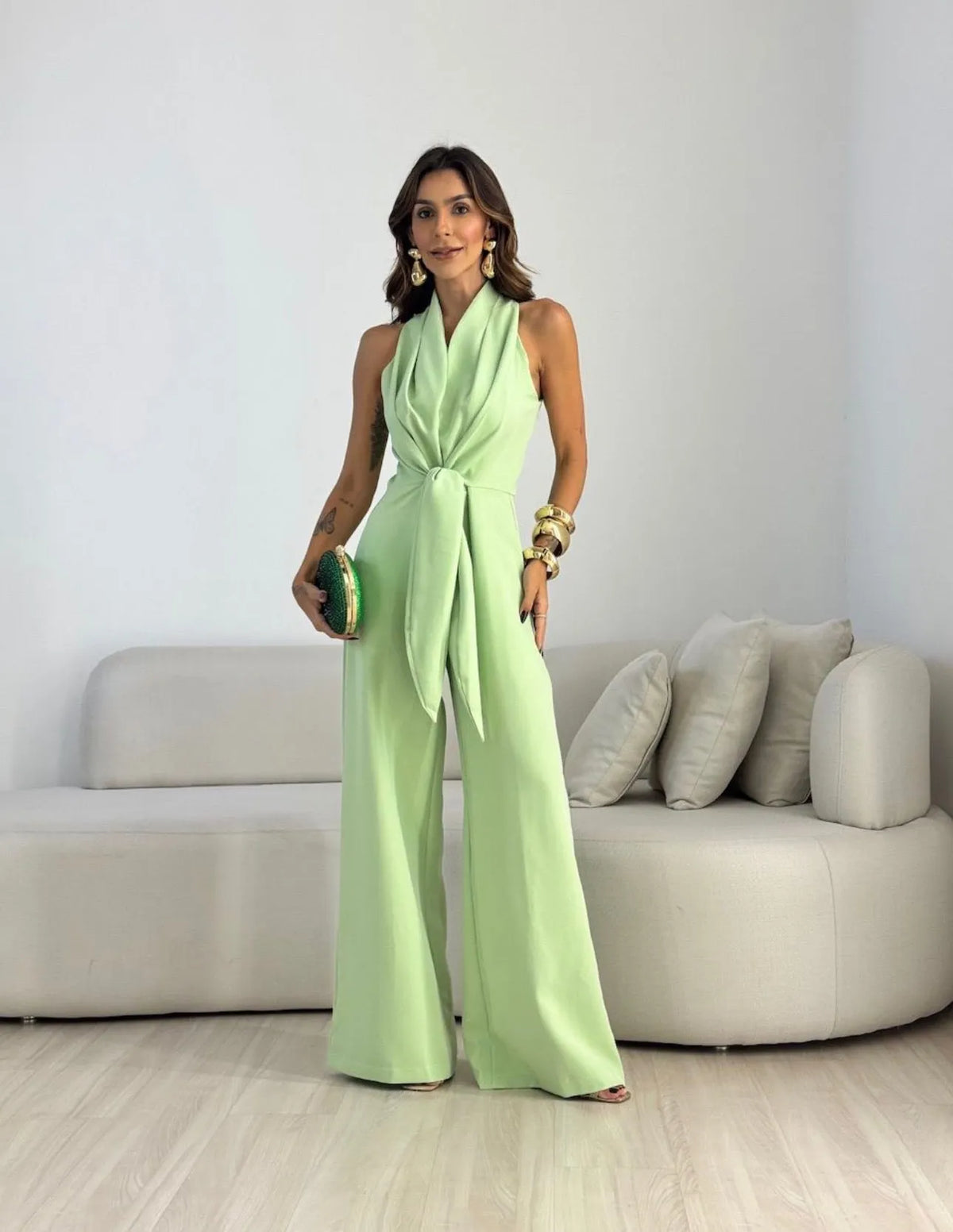 Halter Twist Knot Waist Jumpsuit, Sleeveless Wide‑Leg Jumpsuit