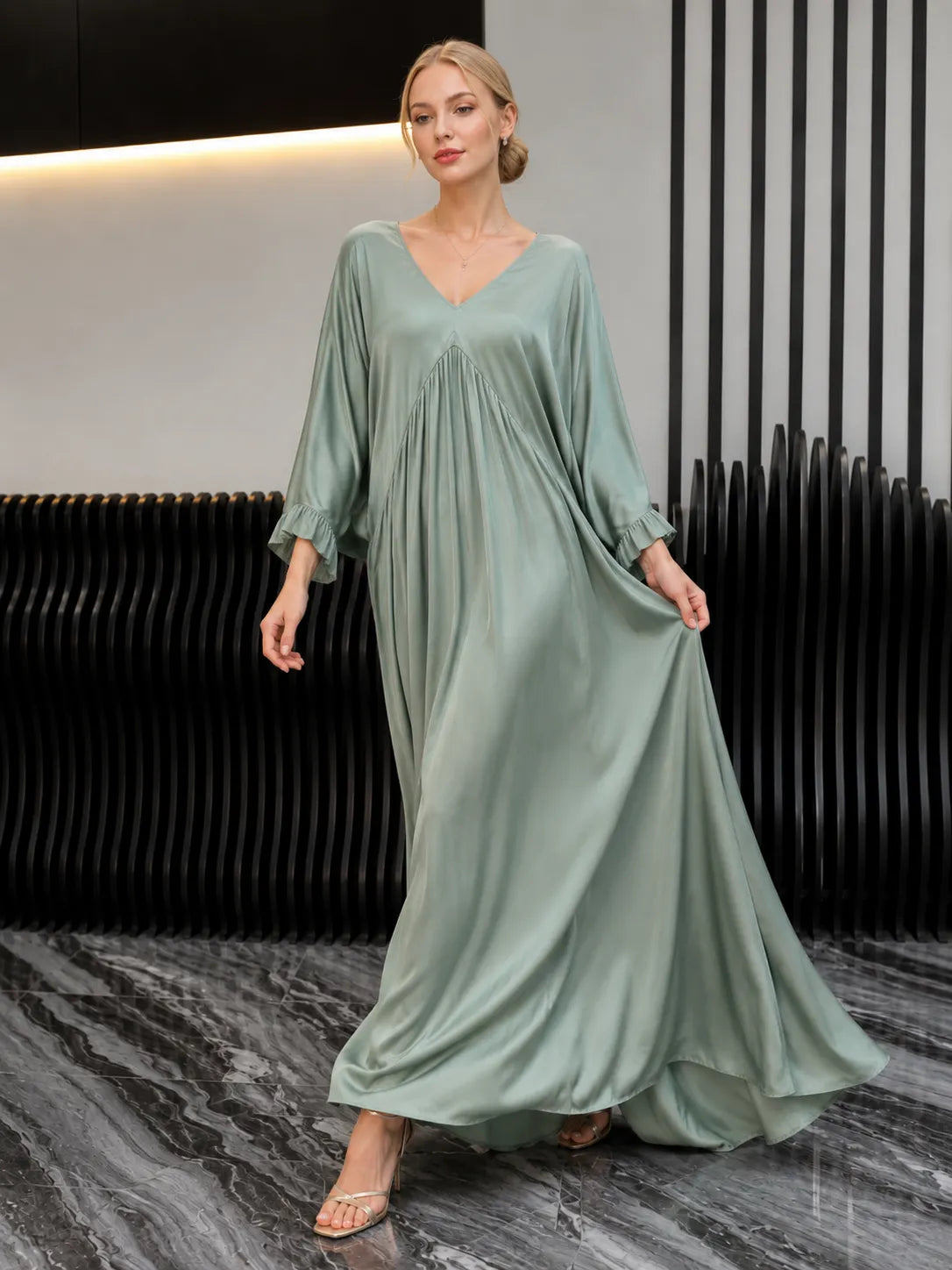Women's V-neck Satin Comfortable Casual Dress
