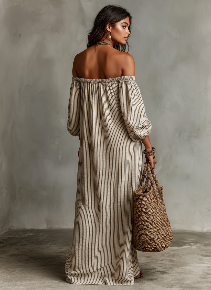 Casual Linen Blend Off‑The‑Shoulder Jumpsuit